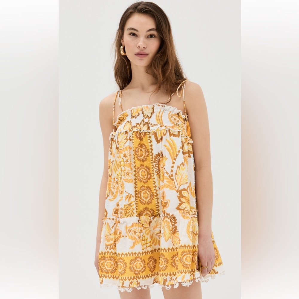 NWT! Farm Rio Aura Floral Yellow and White Mini Sundress
